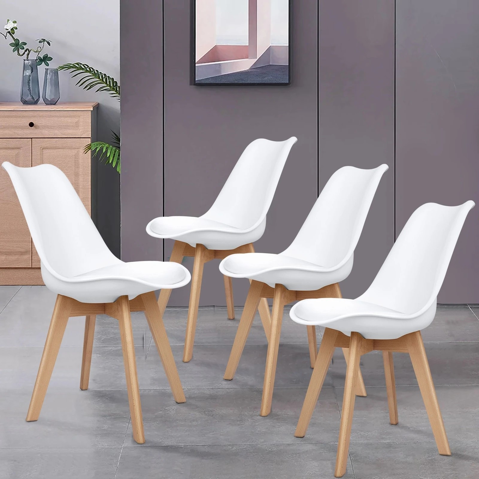 8 Alfordson 4x Dining Chairs Padding Retro PU Leather Kitchen Lounge Wooden - White, 8 of 10