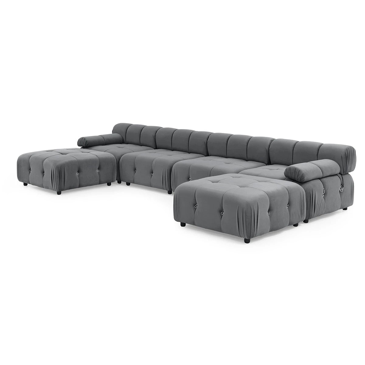 1 Foret 6 Seater Sofa Modular Arm Ottoman Tufted Velvet Lounge Couch Chaise Dark Grey, 1 of 9