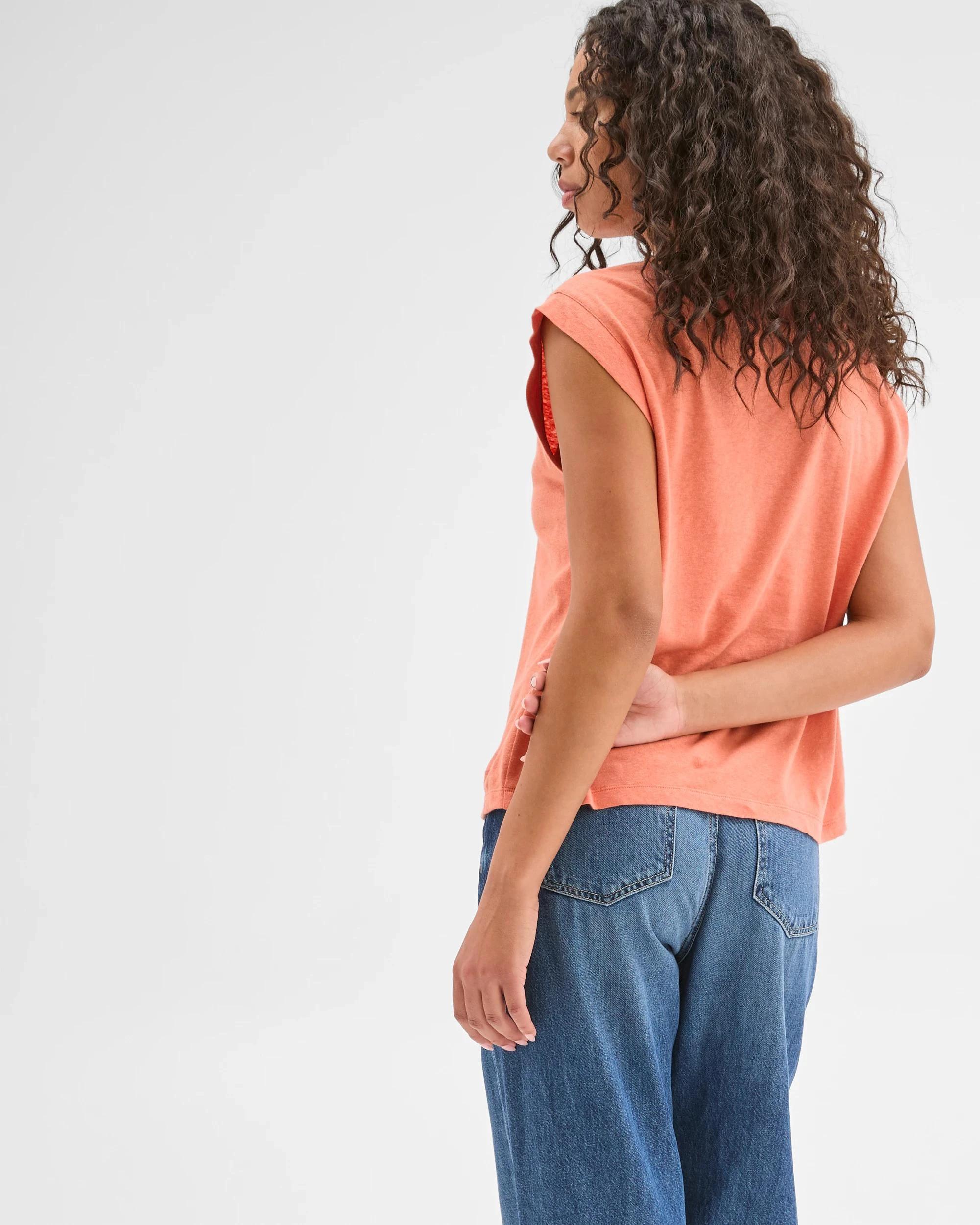 5 Target Woman European Linen Blend Muscle T-Shirt PAPAYA, 5 of 6