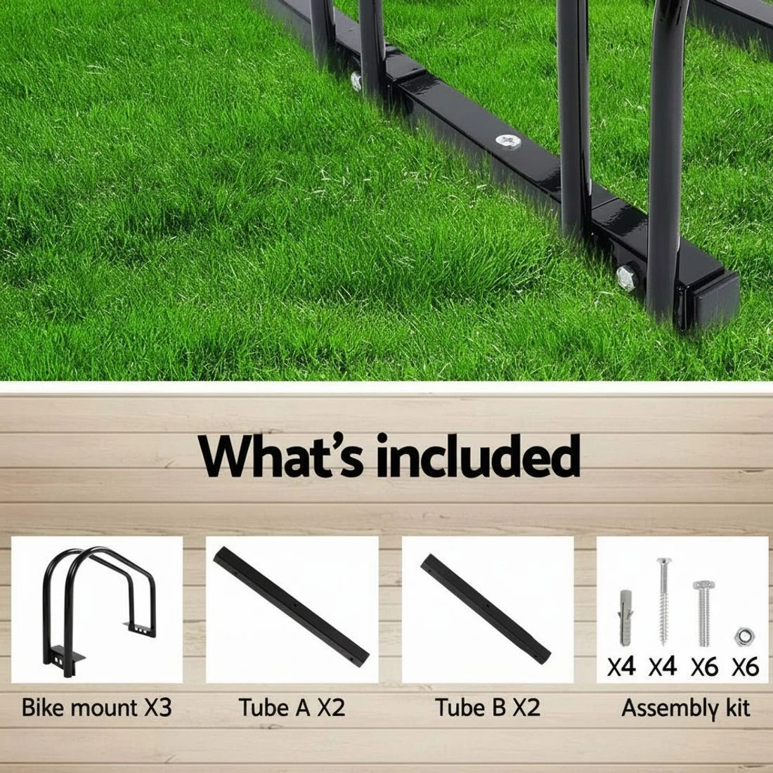 6 Weisshorn 3 Bike Stand Rack Bicycle Storage Floor Parking Holder Cycling - Black, 6 of 9