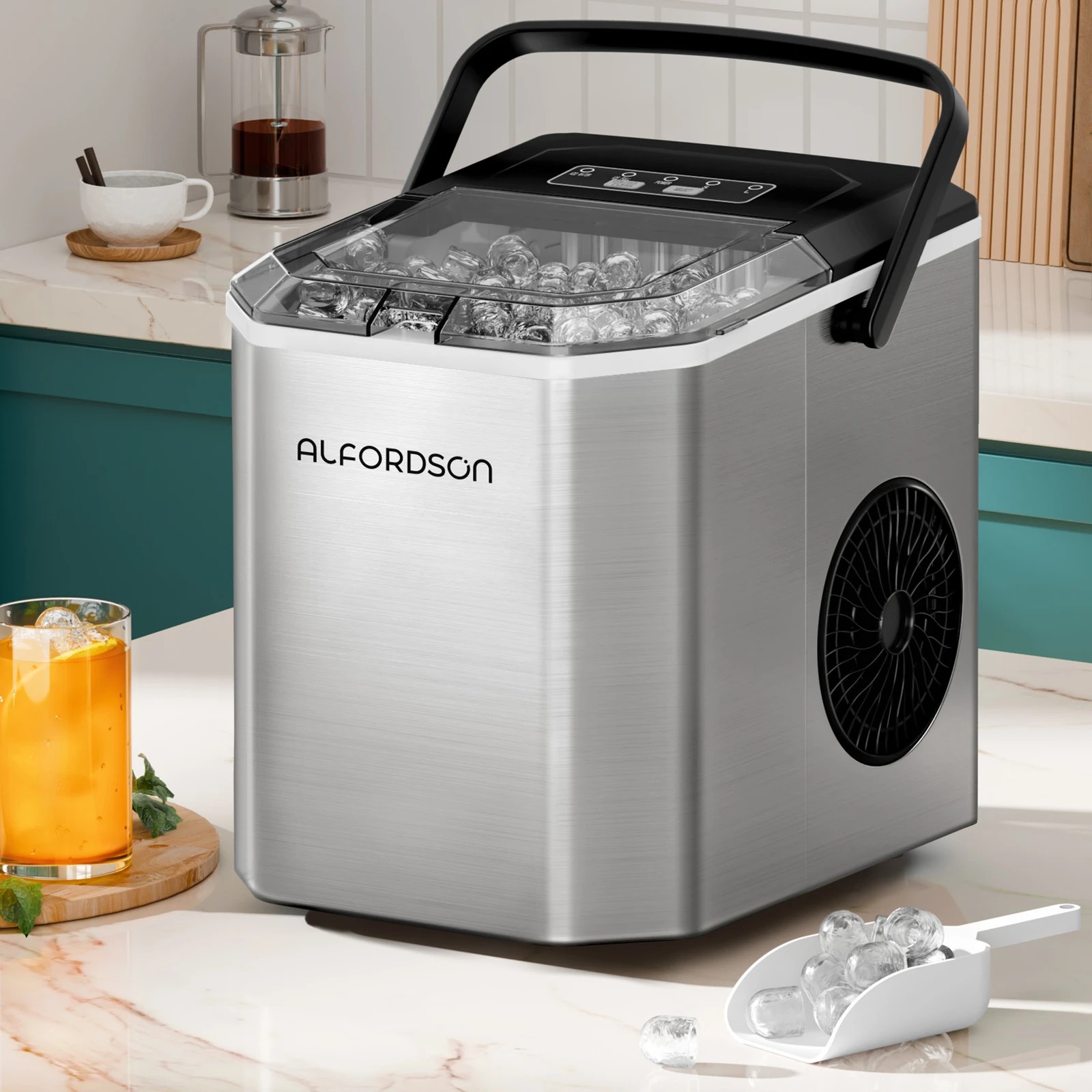 2 Alfordson Ice Maker Machine Portable Countertop 12kg With Handle - Silver, 2 of 10