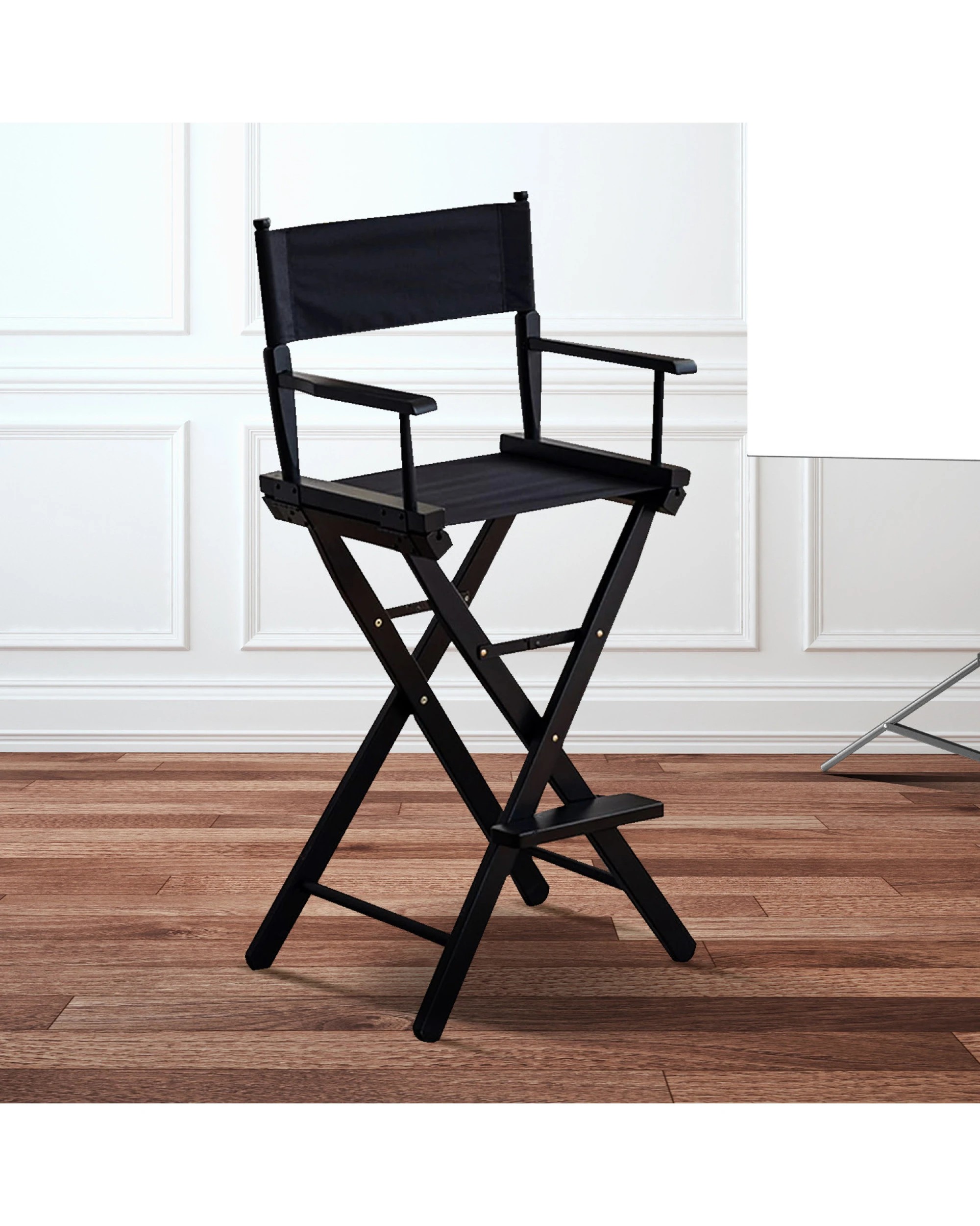 7 Sarantino Black Tall Directors Chair Beech Wood Frame With Canvas Seat, 7 of 9