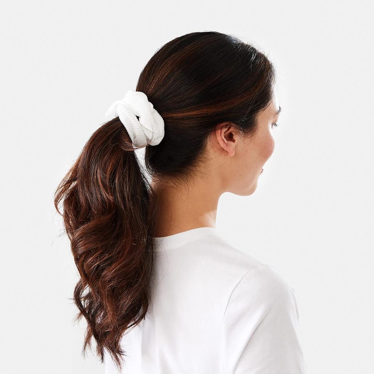 4 3 Pack Textured Hair Scrunchies - White White, 4 of 5