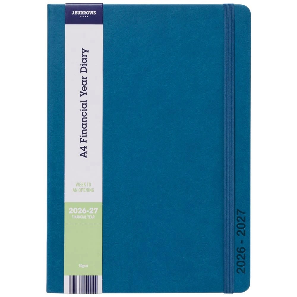 1 J.Burrows A4 Week to View PU FY26/27 Diary Blue, 1 of 6