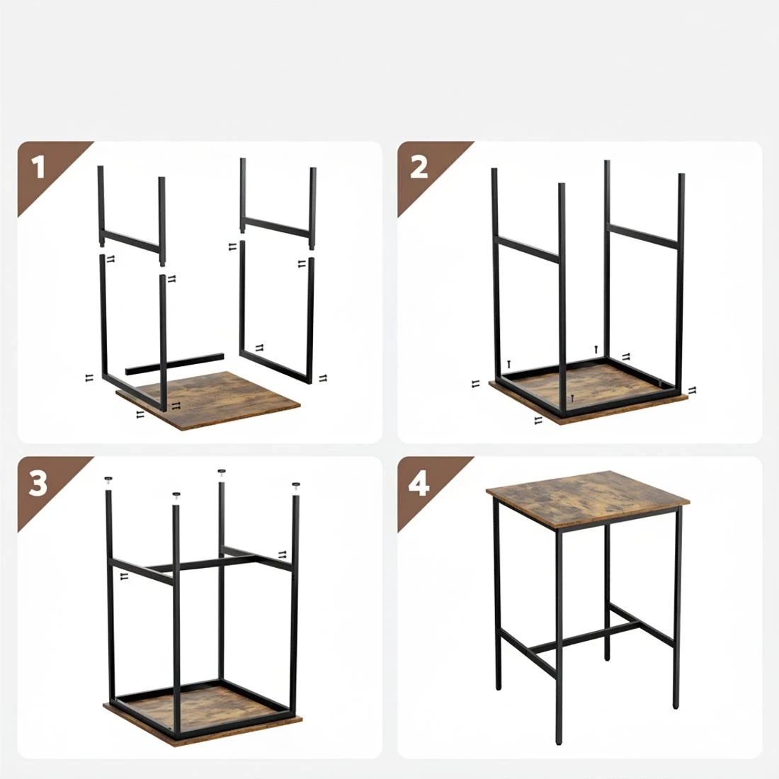 6 Artiss Bar Table Counter Kitchen Dining Desk Pub 60x92cm Vintage Metal - Brown, 6 of 7