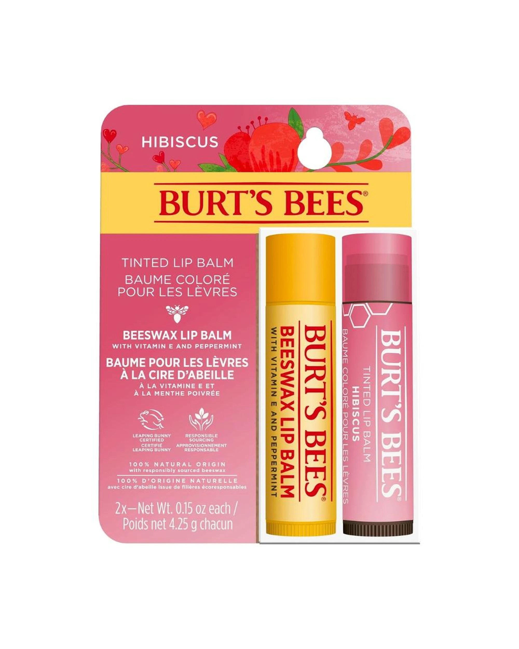 1 Burt's Bees Beeswax Lip Balm & Hibiscus Tinted Lip Balm Set, 1 of 5