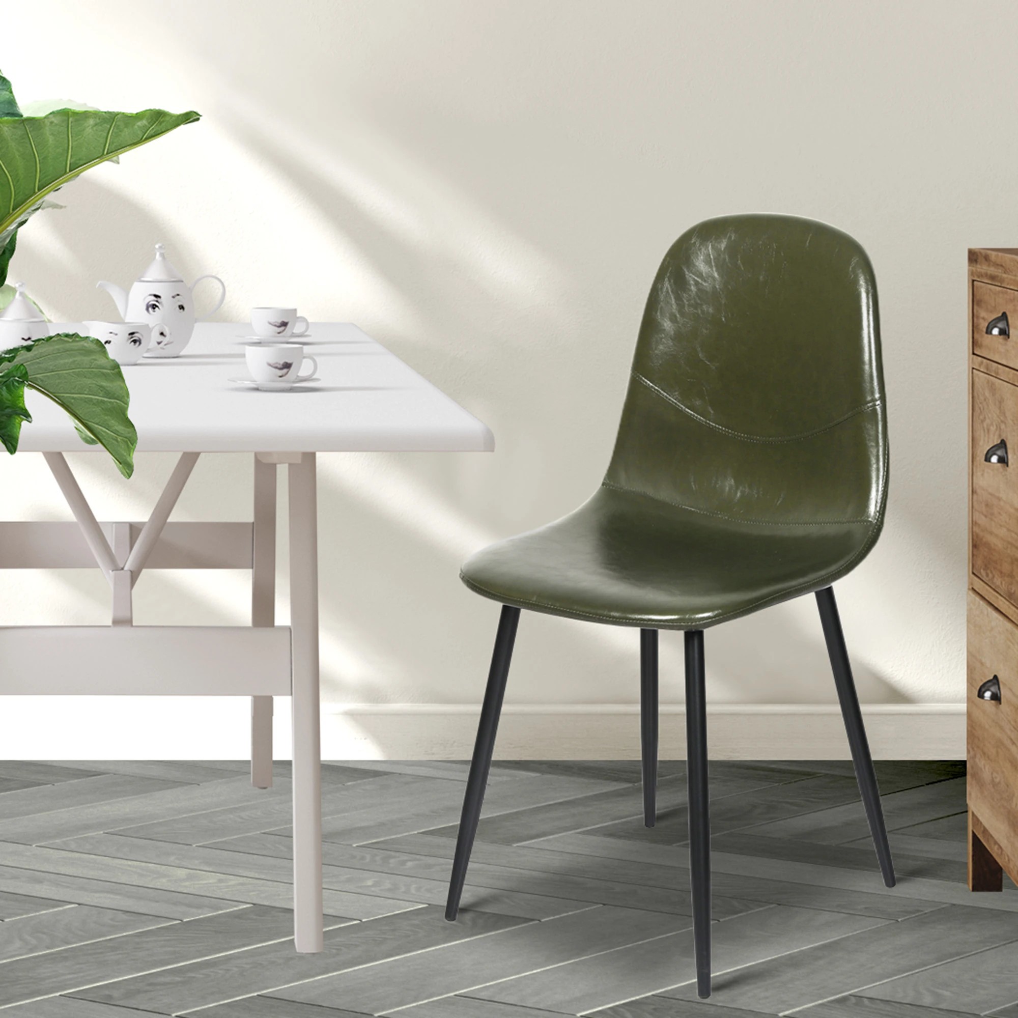 6 Levede 4x Dining Chairs Kitchen Eames Accent Chair Lounge Room Padded PU Leather - Green, 6 of 7