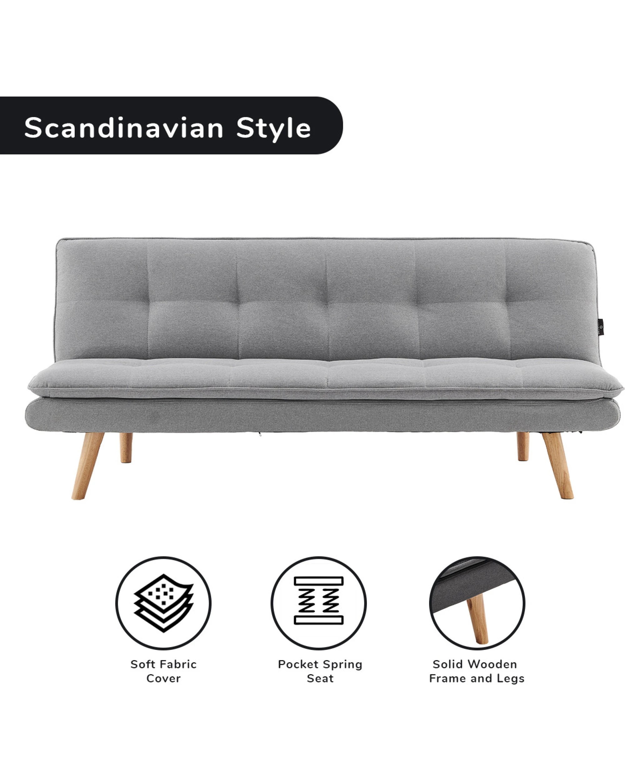 2 Sarantino 3 Seater Linen Couch Sofa Bed Lounge Futon - Light Grey, 2 of 10