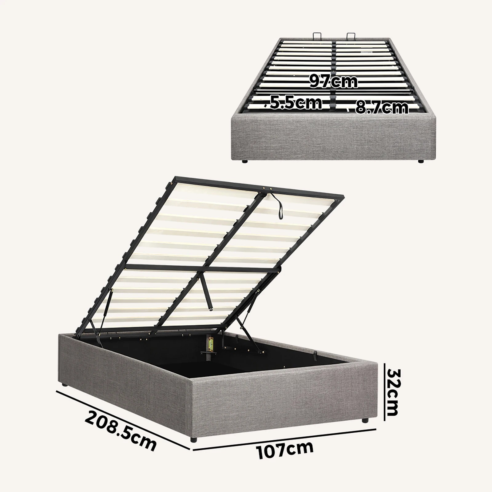 10 Oikiture Bed Frame King Single Size Gas Lift Base With Storage
 - Grey, 10 of 10