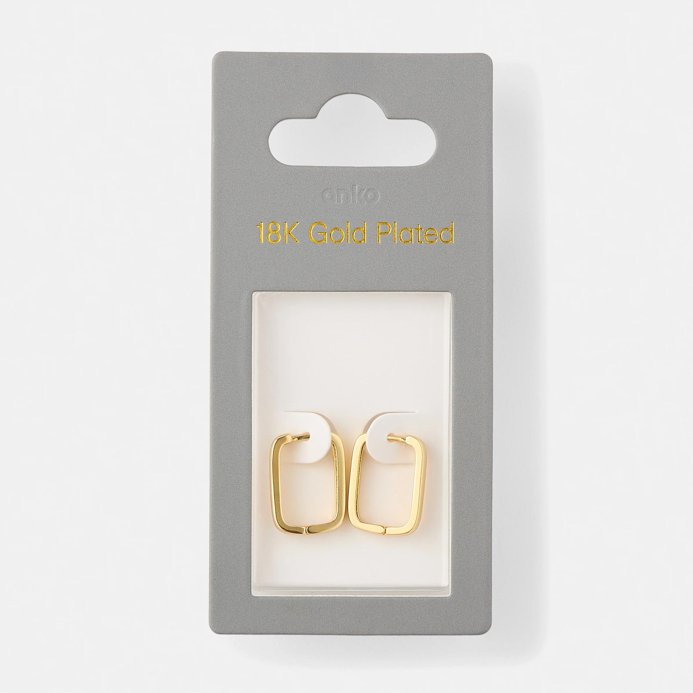 5 18K Gold Plated Rectangle Hoop Earrings Gold, 5 of 5