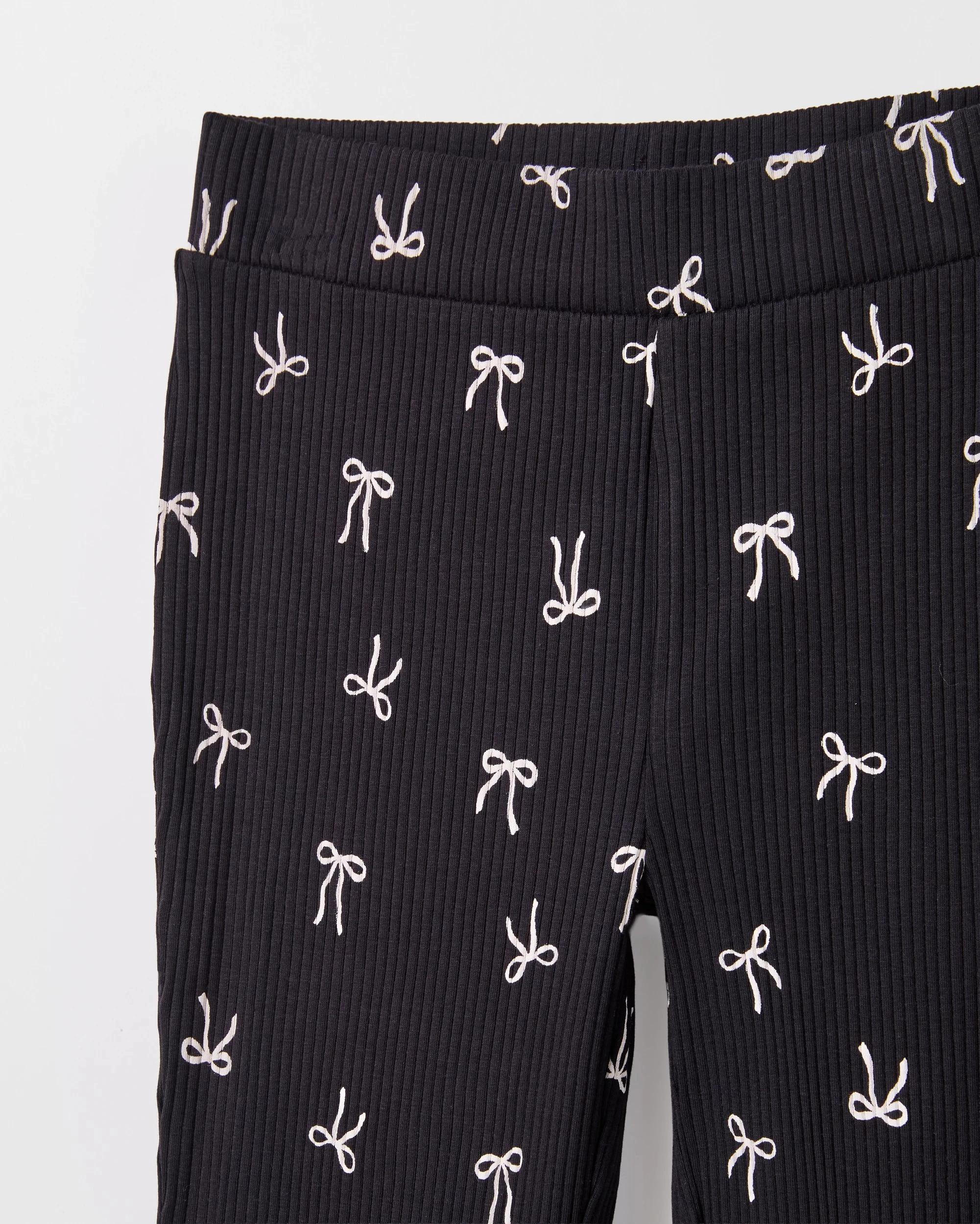 2 Target Kids Australian Cotton Rib Flare Leggings BLACK BOWS, 2 of 2