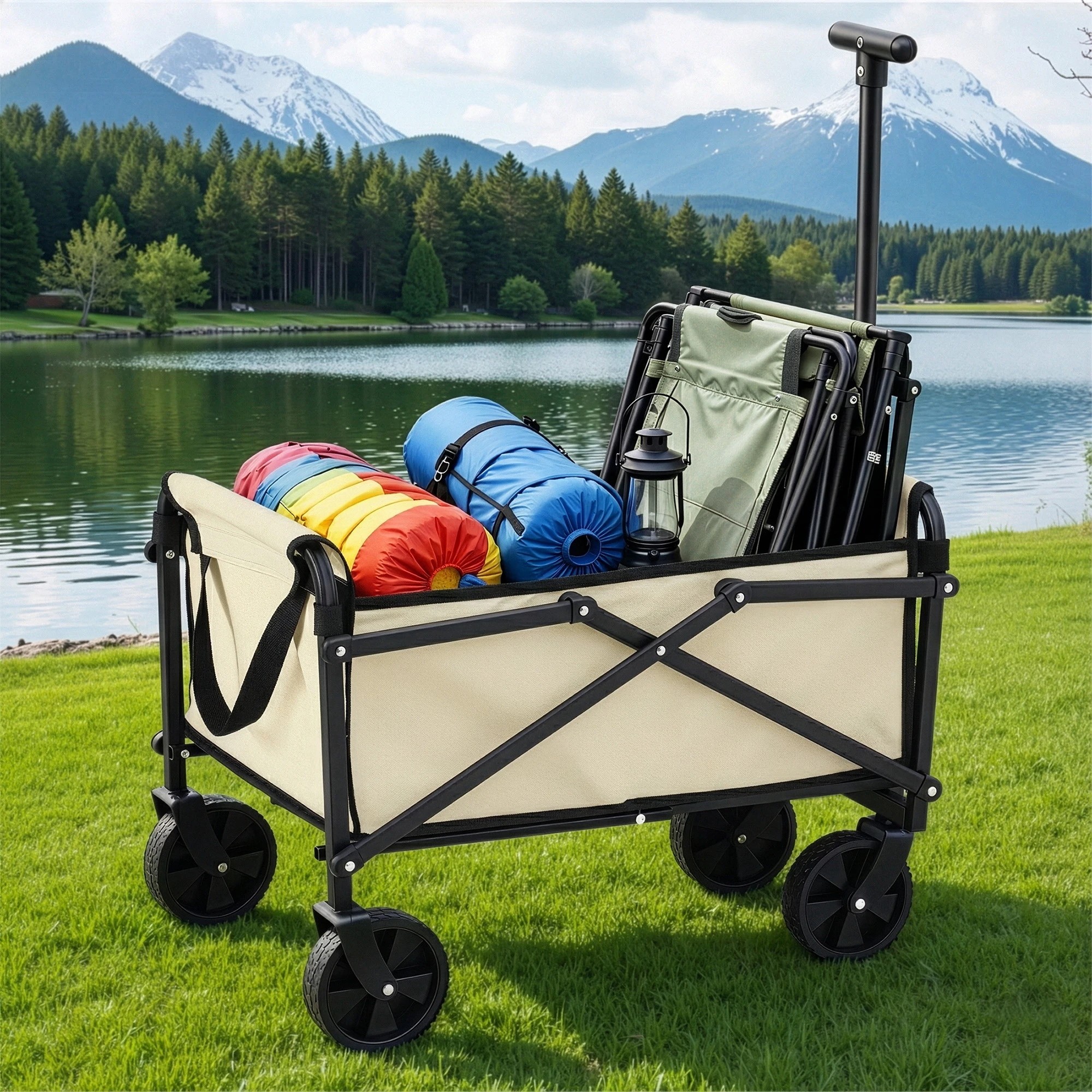 7 Gardeon Garden Cart Folding Trolley Camping Wagon Barrow Outdoor Beach - Beige, 7 of 7