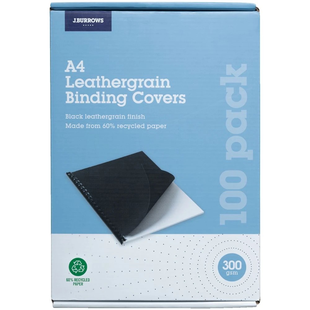 2 J.Burrows A4 Back Binding Cover Leathergrain 100 Pack Black, 2 of 3
