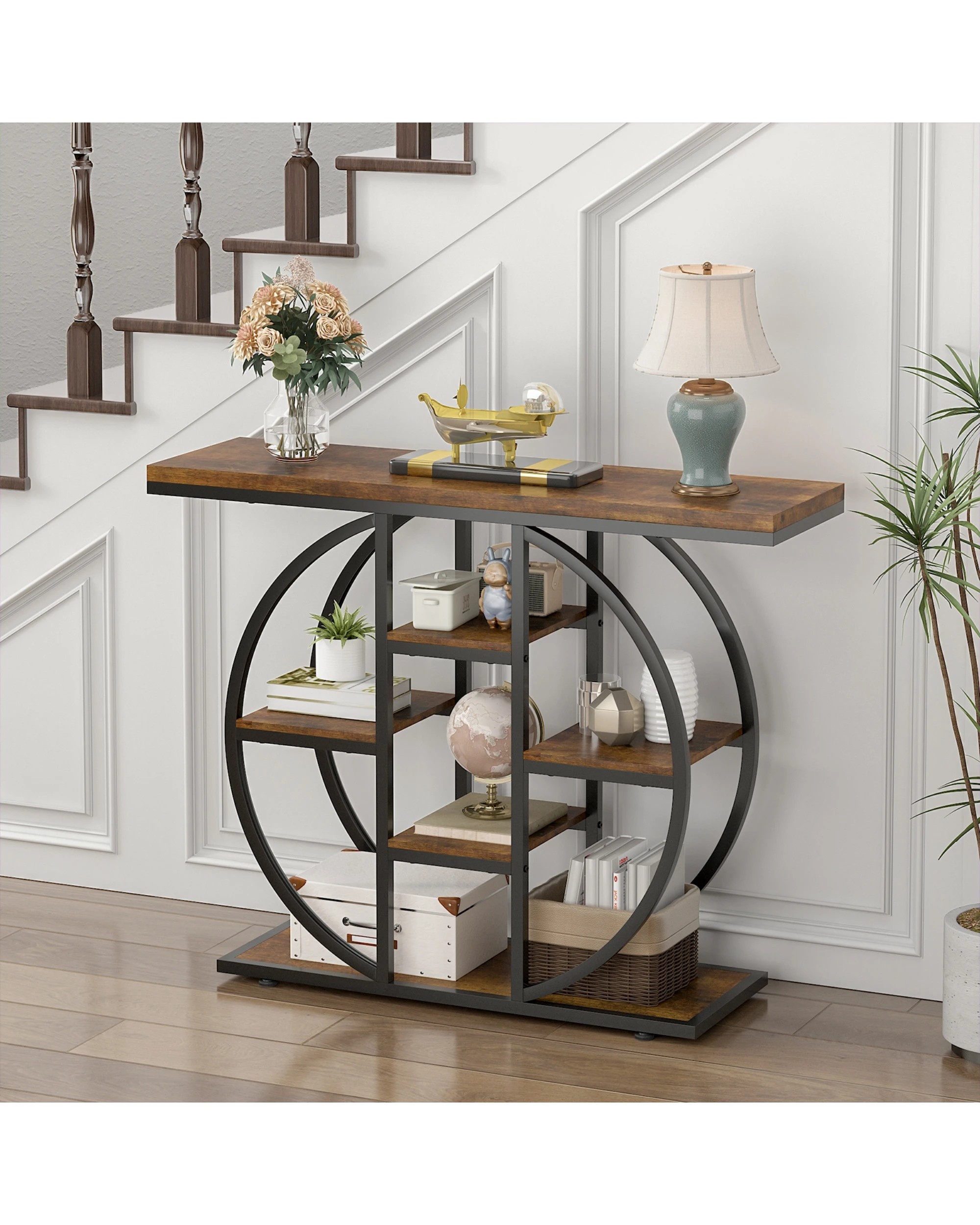 5 Advwin Console Table 103cm Entryway Hallway Table w/Storage Shelf Couch Side Table, 5 of 8