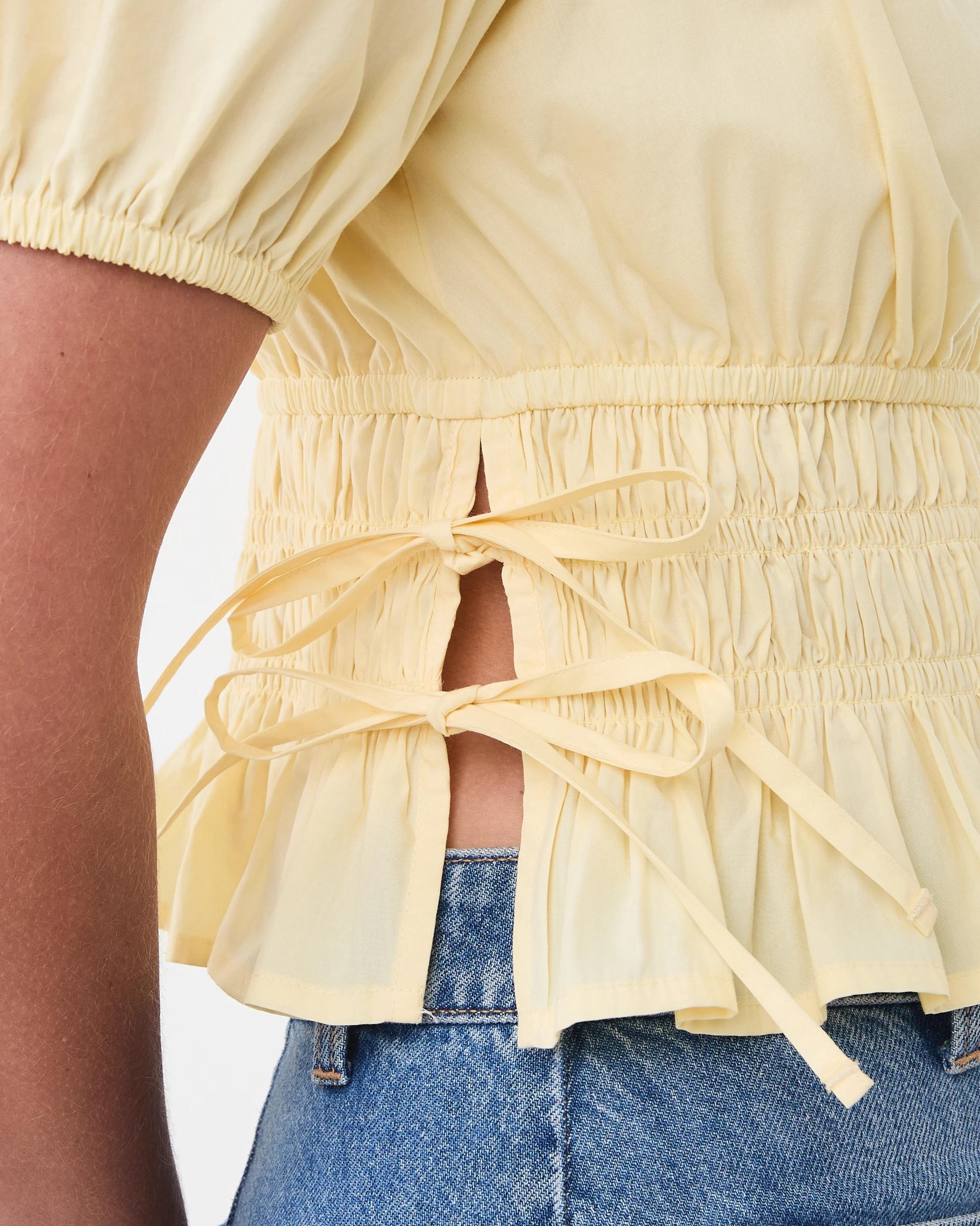 7 Short Sleeve Puff Sleeve Shirred Top Fln Yellow, 7 of 7