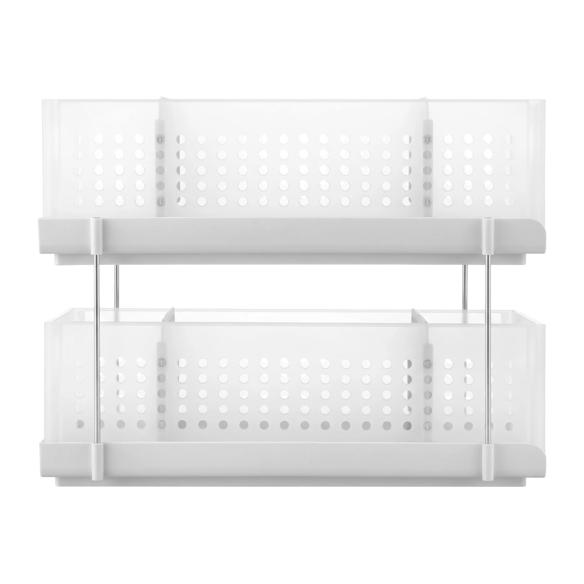 3 Artiss Under Sink Organizer 2 Tier Pull Out Drawer with Removable Baskets & Divider - White, 3 of 7