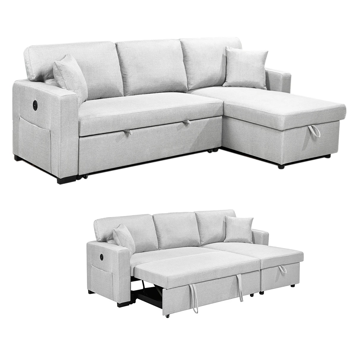 9 Foret 3 Seater Sofa Bed Modular Corner Pullout Lounge In Light Grey, 9 of 9