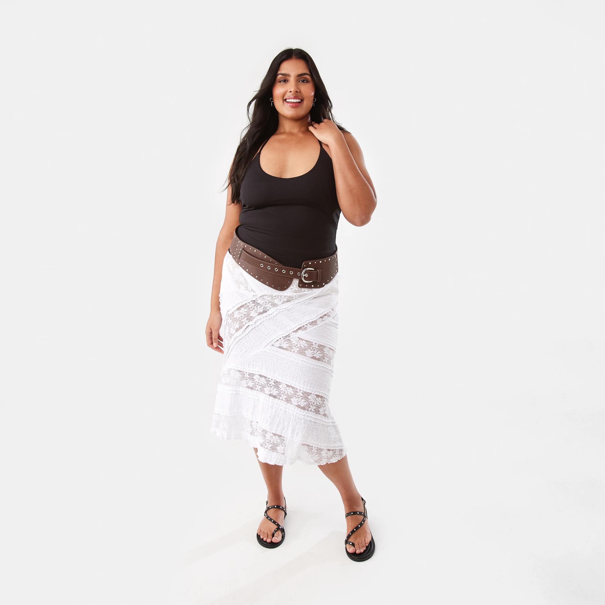 4 Mixed Lace Midi Skirt White, 4 of 10