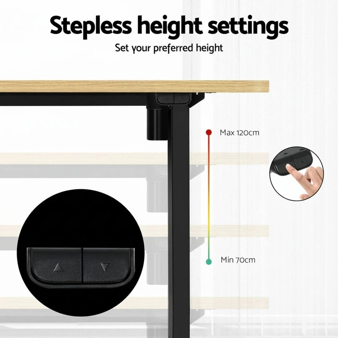 6 Artiss Standing Desk Motorised White Oak 120CM - Black, 6 of 7