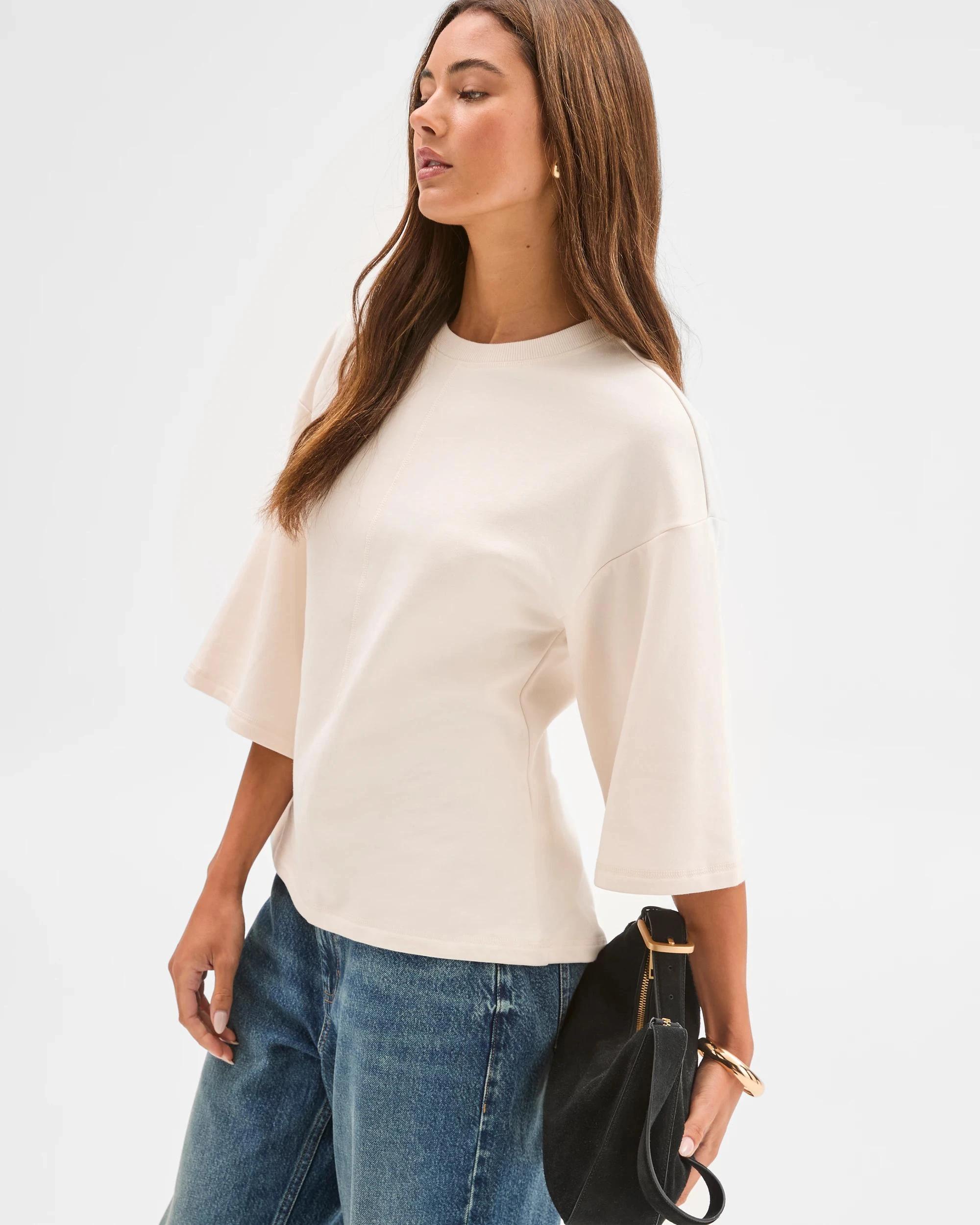 4 Lily Loves Australian Cotton Cinch Waist T-Shirt VANILLA, 4 of 6
