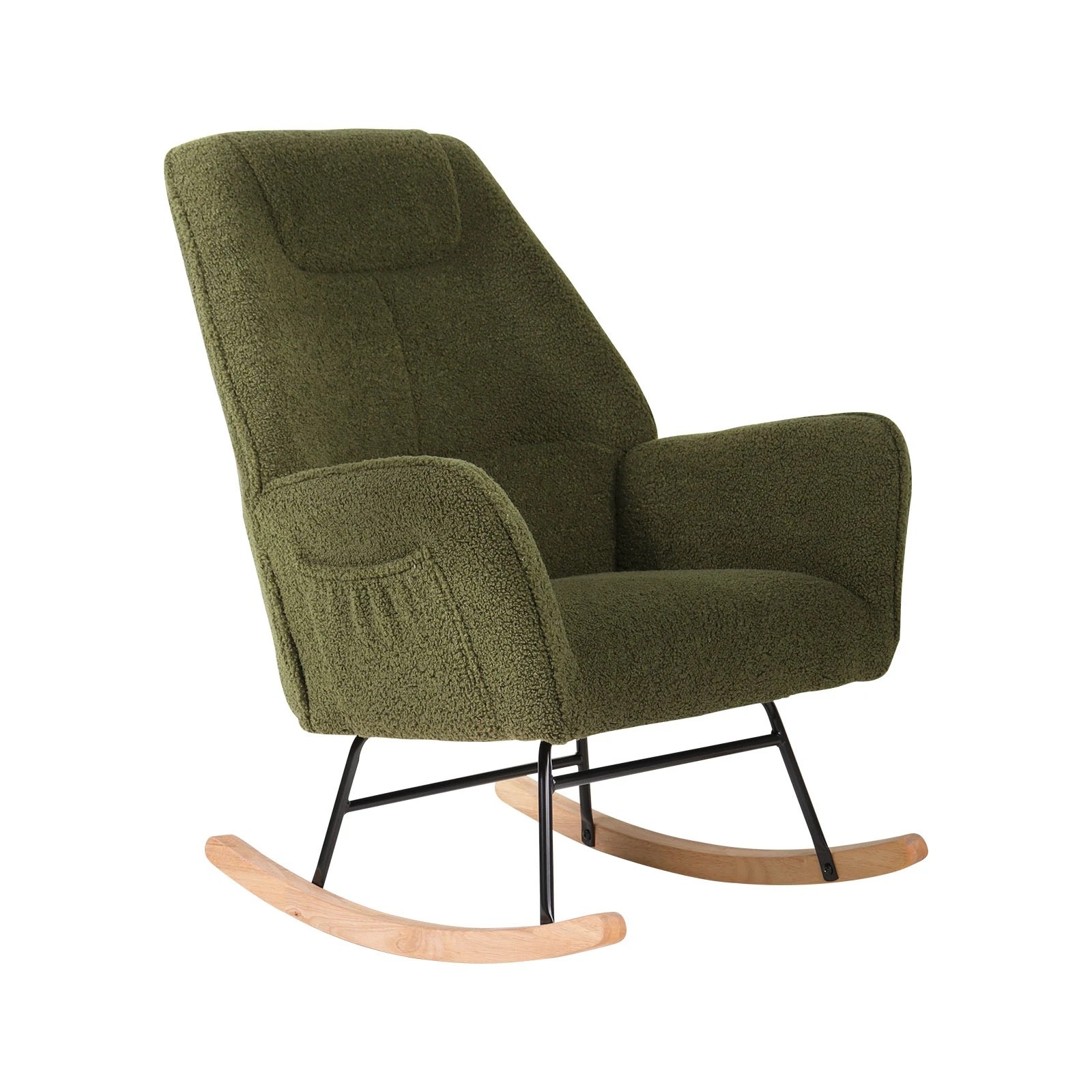 6 Oikiture Rocking Chair Nursing Armchair Sherpa Accent Chairs Upholstered - Green, 6 of 10