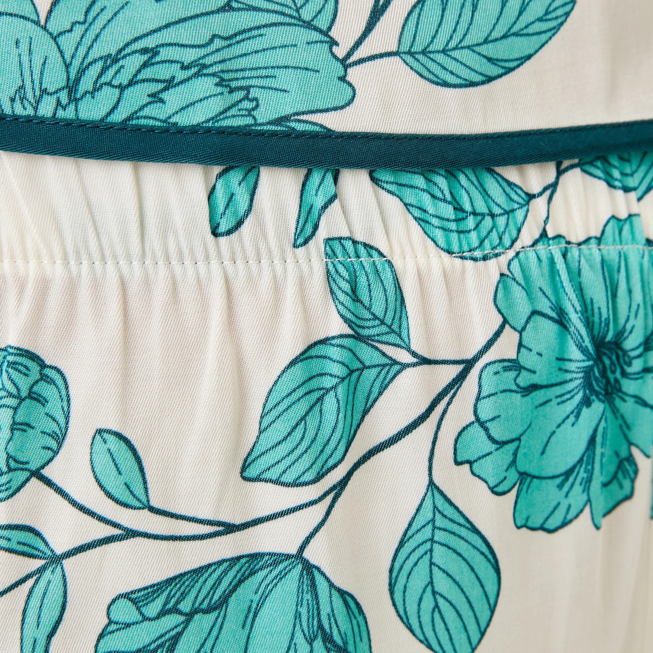 8 Short Sleeve Top and Shorts Matte Satin Pyjama Set GREEN FLORAL DEEP MINT, 8 of 8