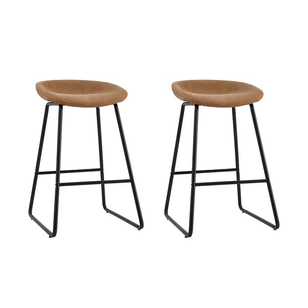 1 Artiss Set of 2 Bar Stools Kitchen Dining Chairs Counter Stool Leather - Brown, 1 of 5