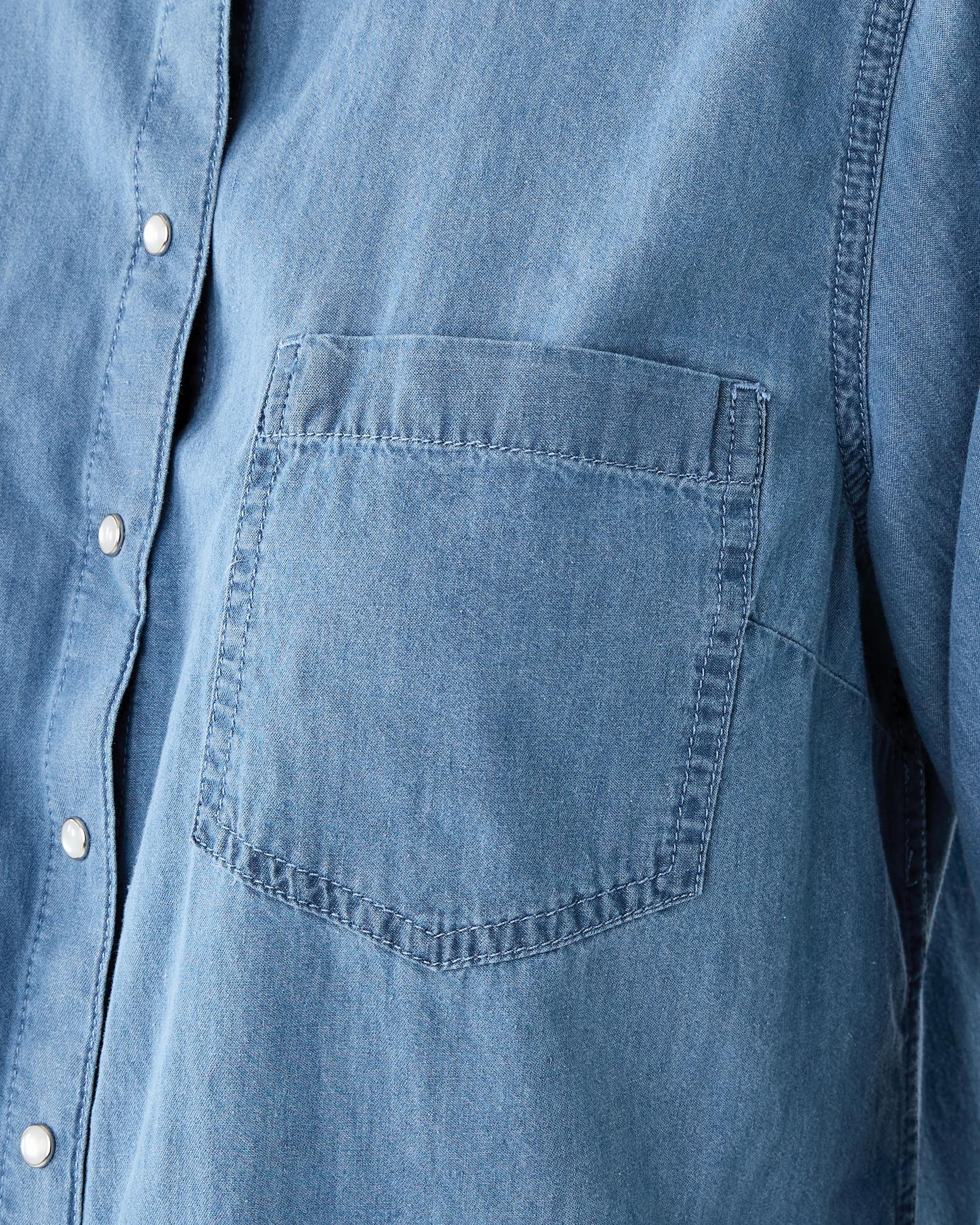 6 Long Sleeve Chambray Shirt Light Wash, 6 of 8