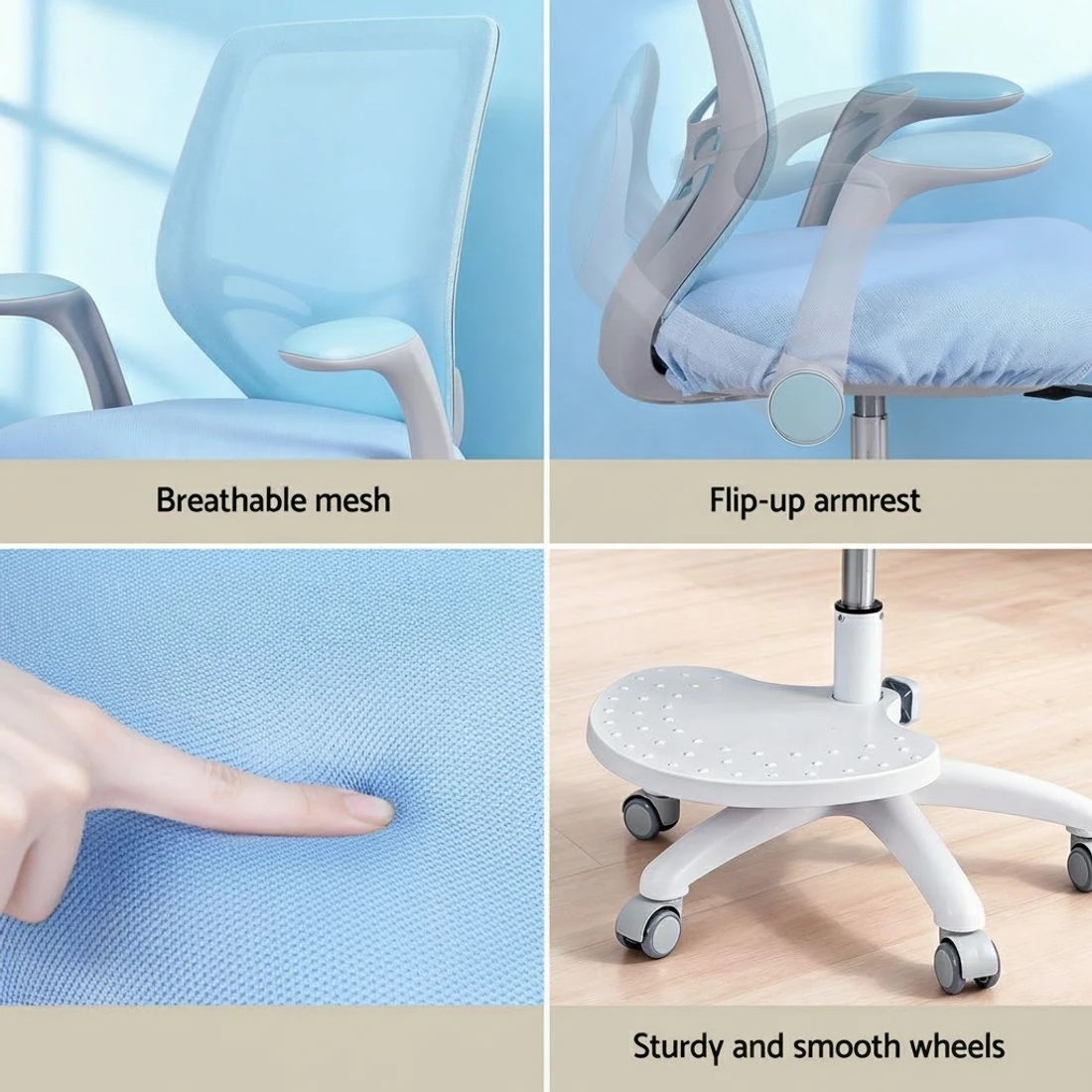 6 Keezi Kids Ergonomic Study Chair Adjustable w/ Wheels Footrest - Blue, 6 of 6