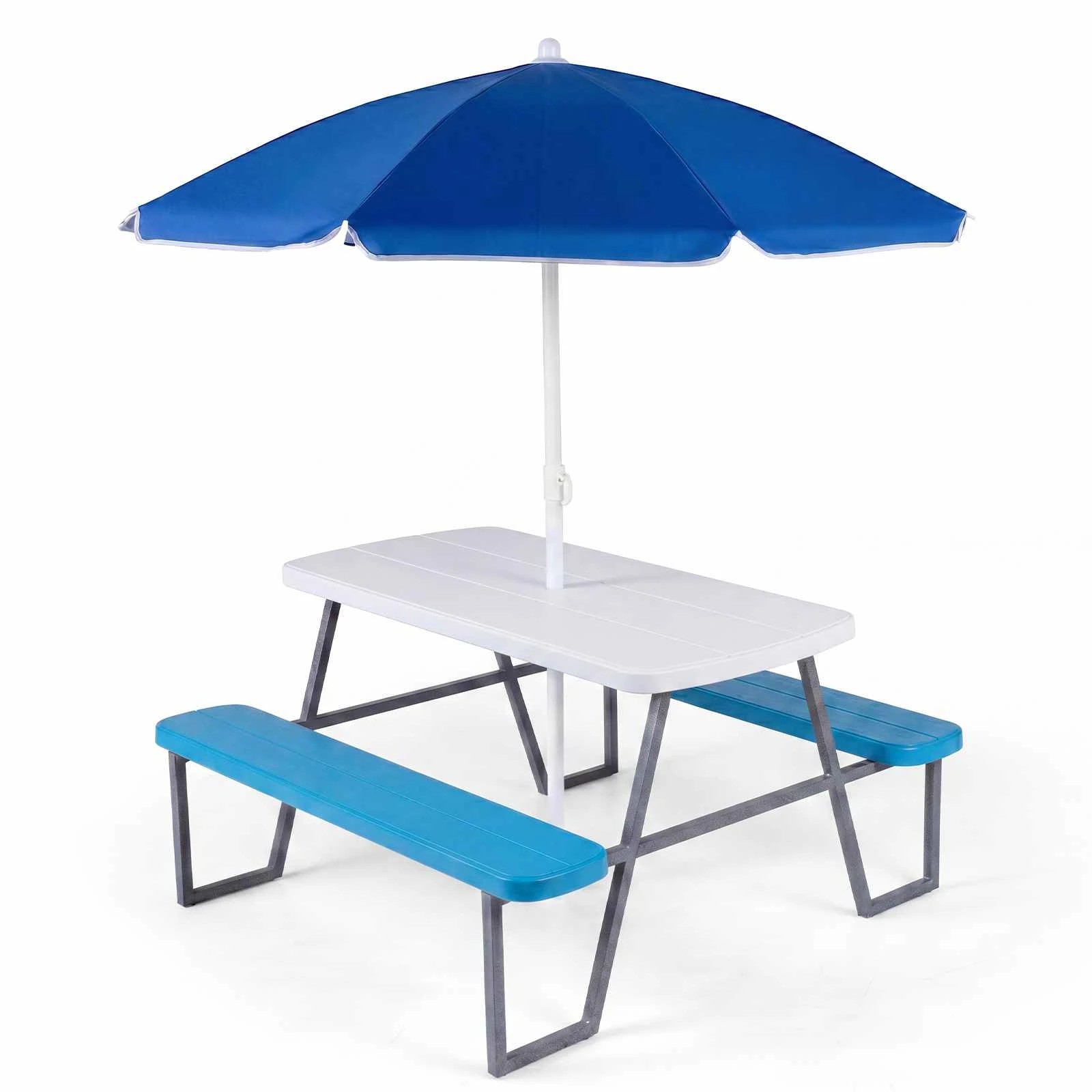 1 Costway Picnic Table Benches Activity Desk Adjustable Umbrella - Blue, 1 of 1