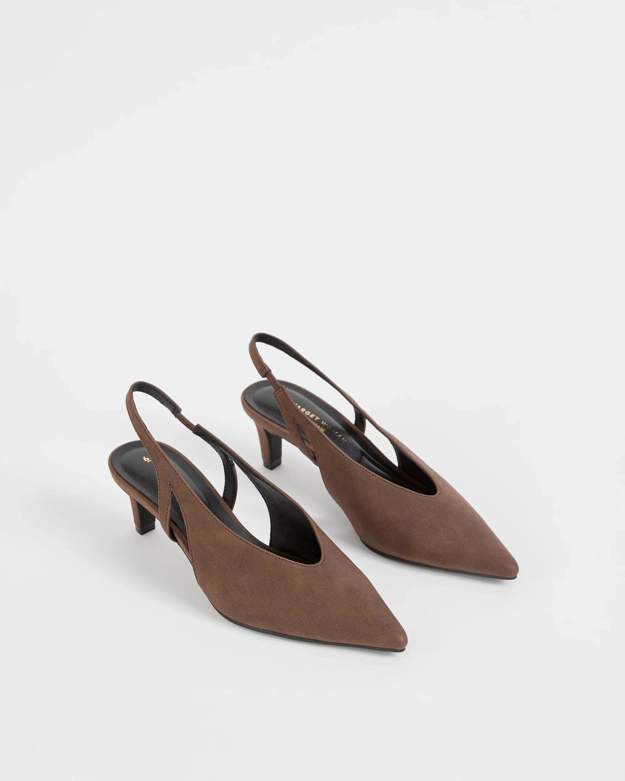 2 Target Woman High Vamp Kitten Heel Sling Back CHOCOLATE FAUX SUEDE, 2 of 3