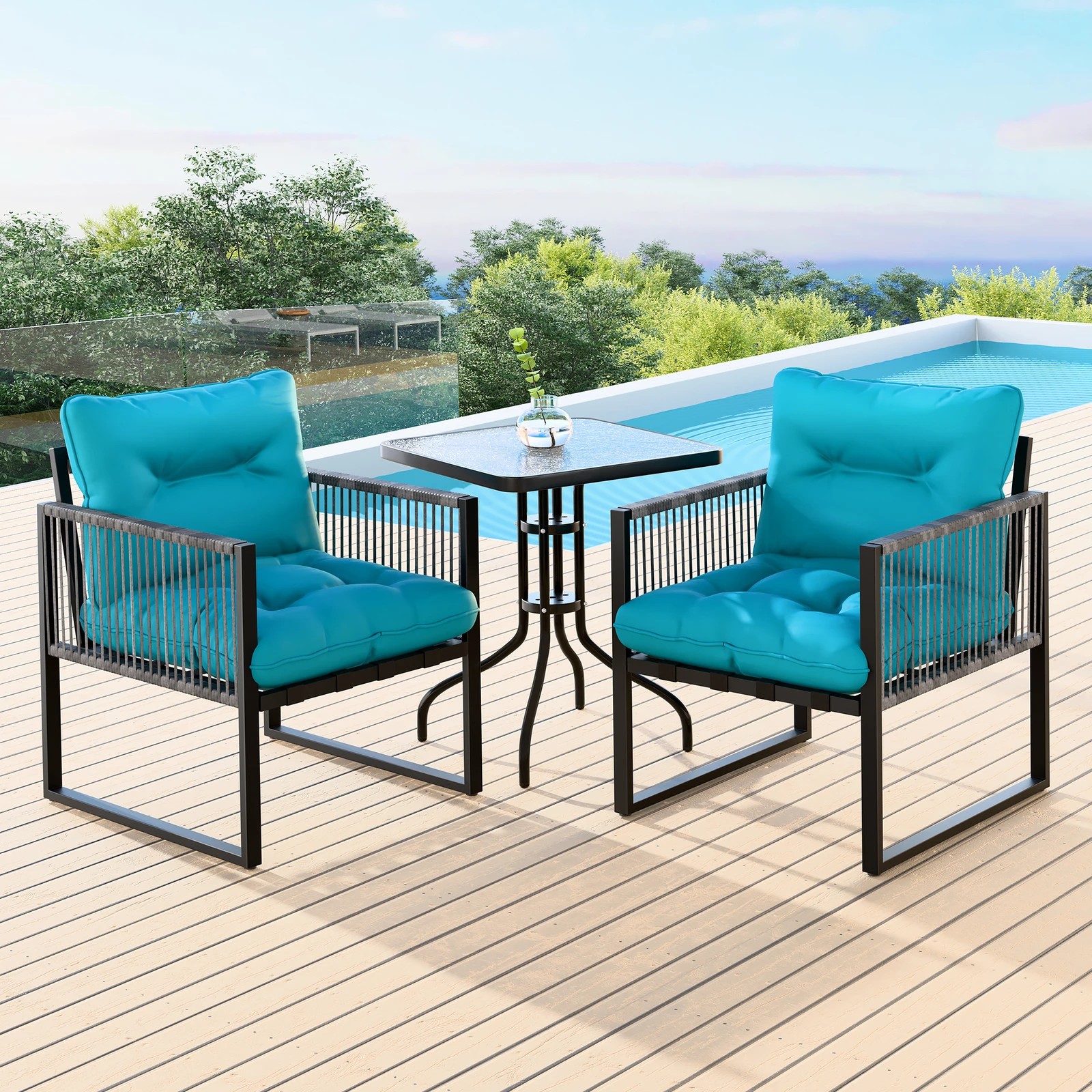 2 Alfordson Outdoor Patio Furniture Set Side Table Lounge Chairs Glass Square - Blue, 2 of 10