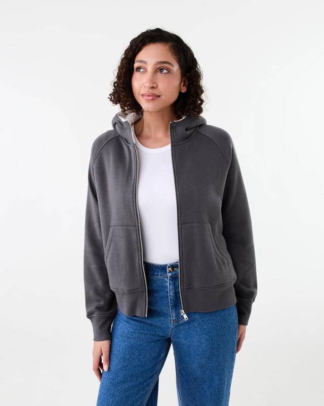 Long Sleeve Sherpa Zip Through Ho