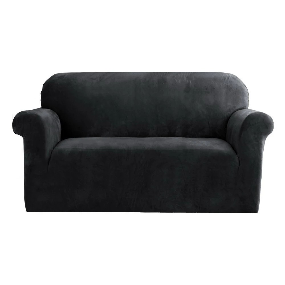 1 Artiss Sofa Cover Couch Covers 2 Seater Velvet - Black, 1 of 6