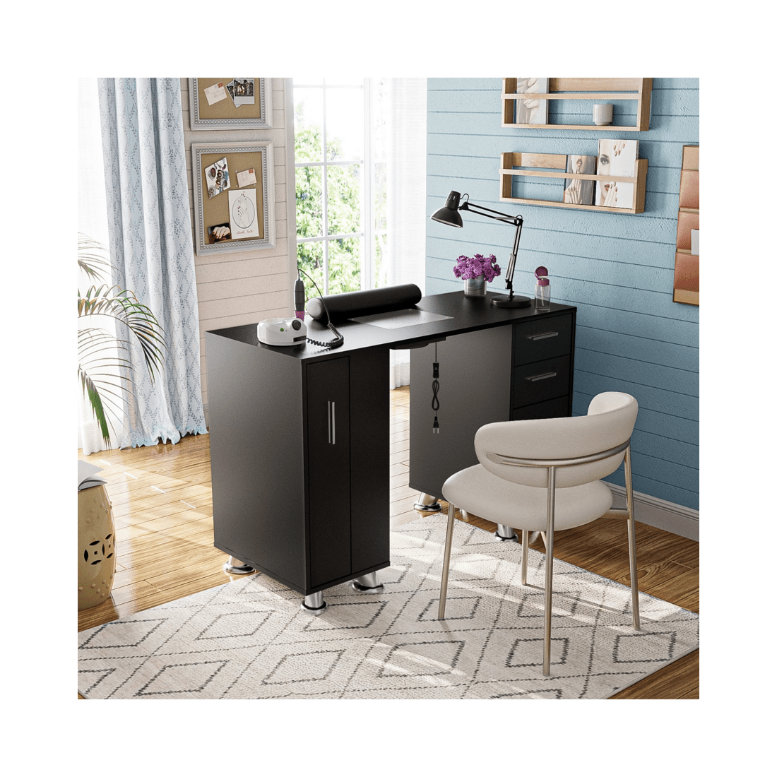 7 Advwin Manicure Table Nail Tech Desk Dressing Table Dust Collector Drawers Cabinet Storage
 - Black, 7 of 10