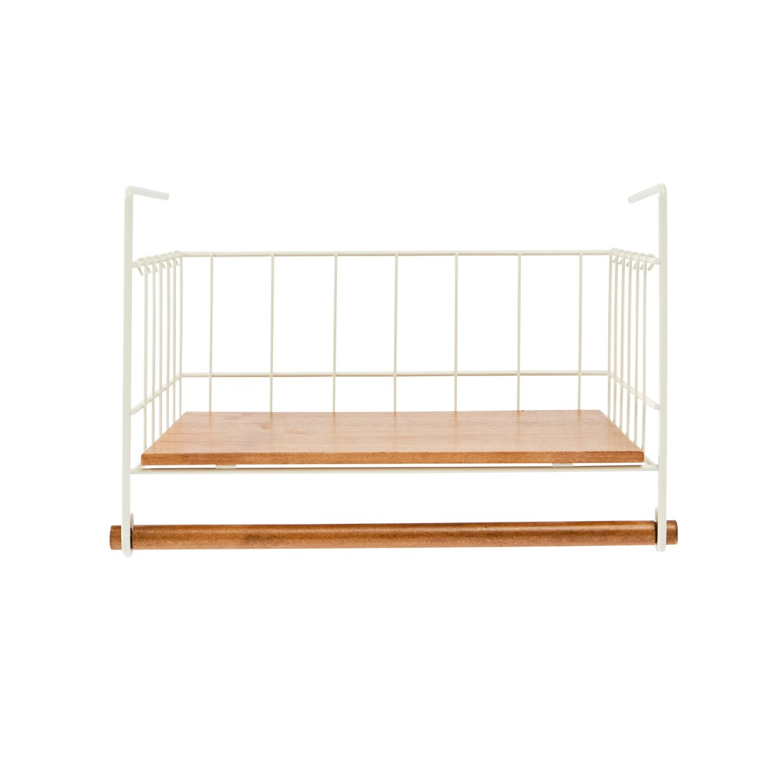 4 Off White and Acacia Undershelf Basket, 4 of 6