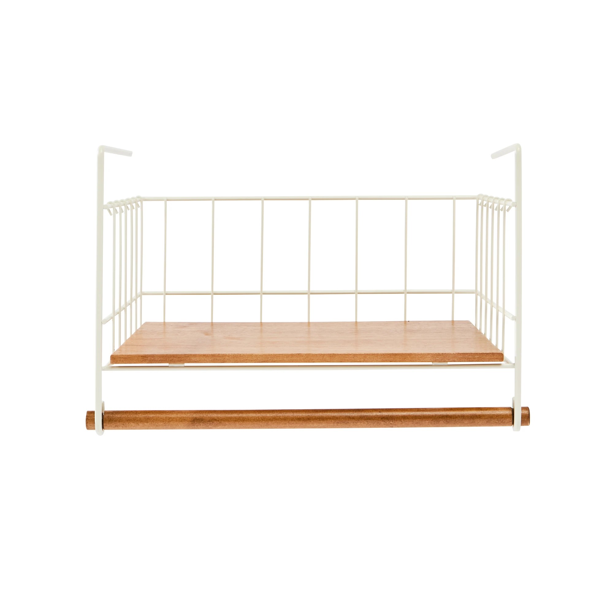 4 Off White and Acacia Undershelf Basket, 4 of 6