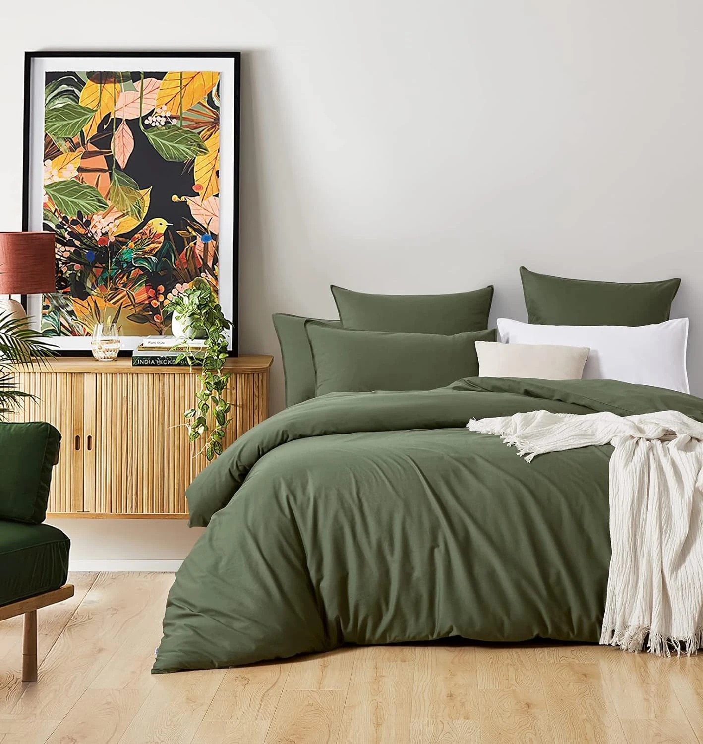 1 Gioia Casa Vintage Washed Cotton Quilt Cover Set Soft Breathable - Double Bed - Khaki Green, 1 of 4