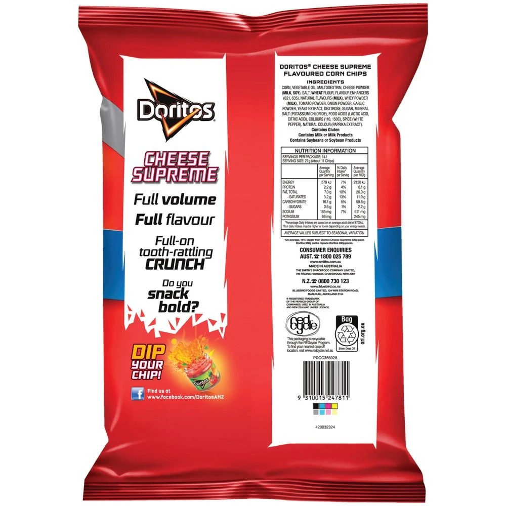 2 Doritos Cheese Supreme Corn Chips 380g, 2 of 3