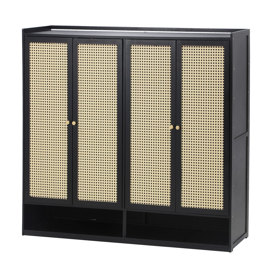 1 Oikiture Shoe Storage Cabinet Shoes Rack Organiser Shelf 4 Doors Rattan
 - Black, 1 of 9