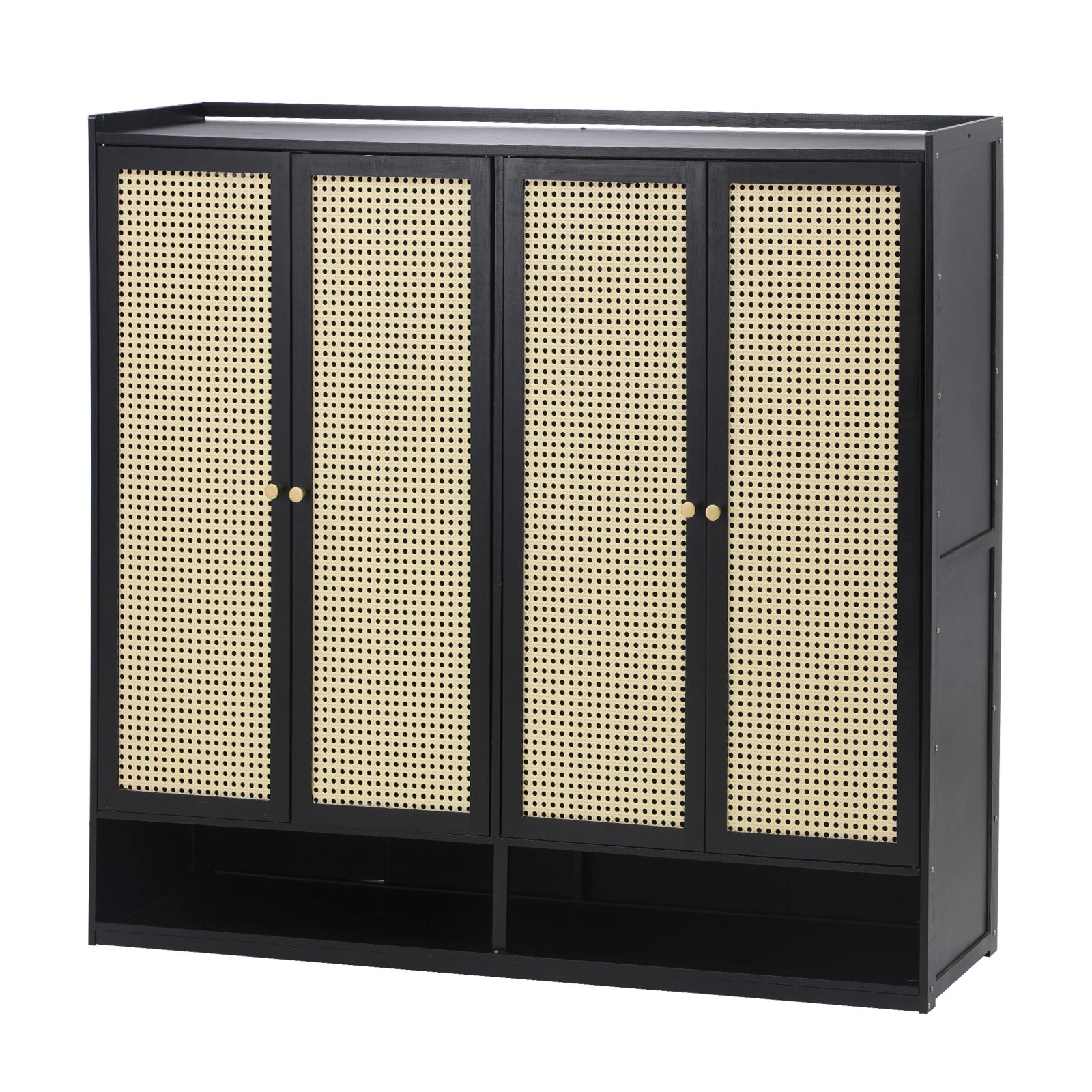 1 Oikiture Shoe Storage Cabinet Shoes Rack Organiser Shelf 4 Doors Rattan
 - Black, 1 of 8