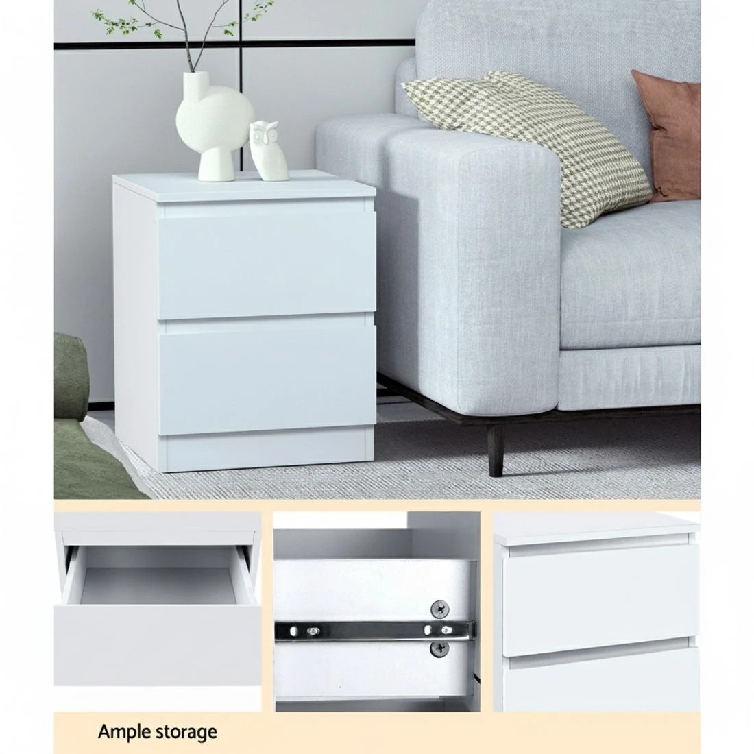 6 Artiss 2x Bedside Table 2 Drawers - PEPE - White, 6 of 7