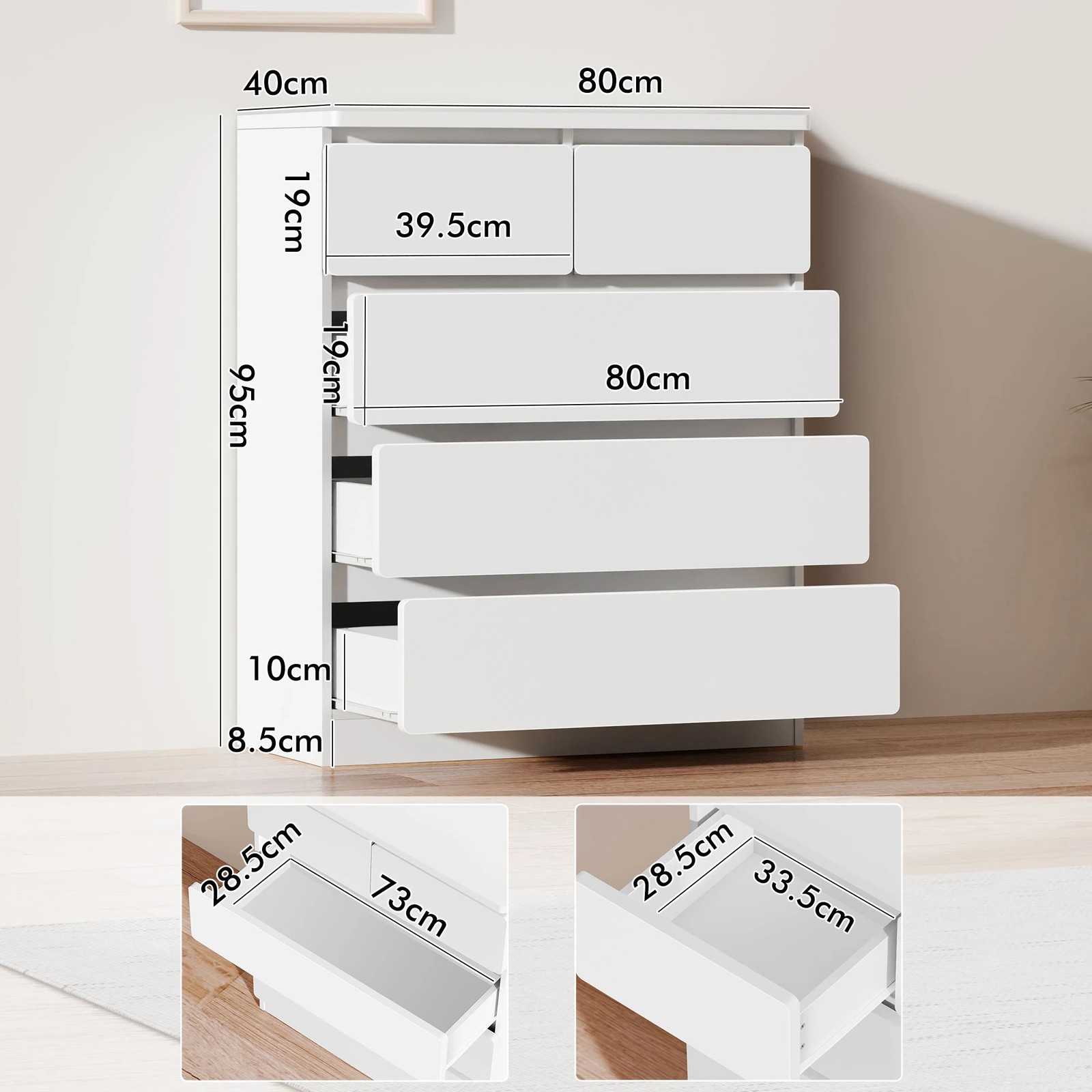 3 Alfordson 5 Chest of Drawers Minimalist Storage Cabinet Dresser - White, 3 of 10