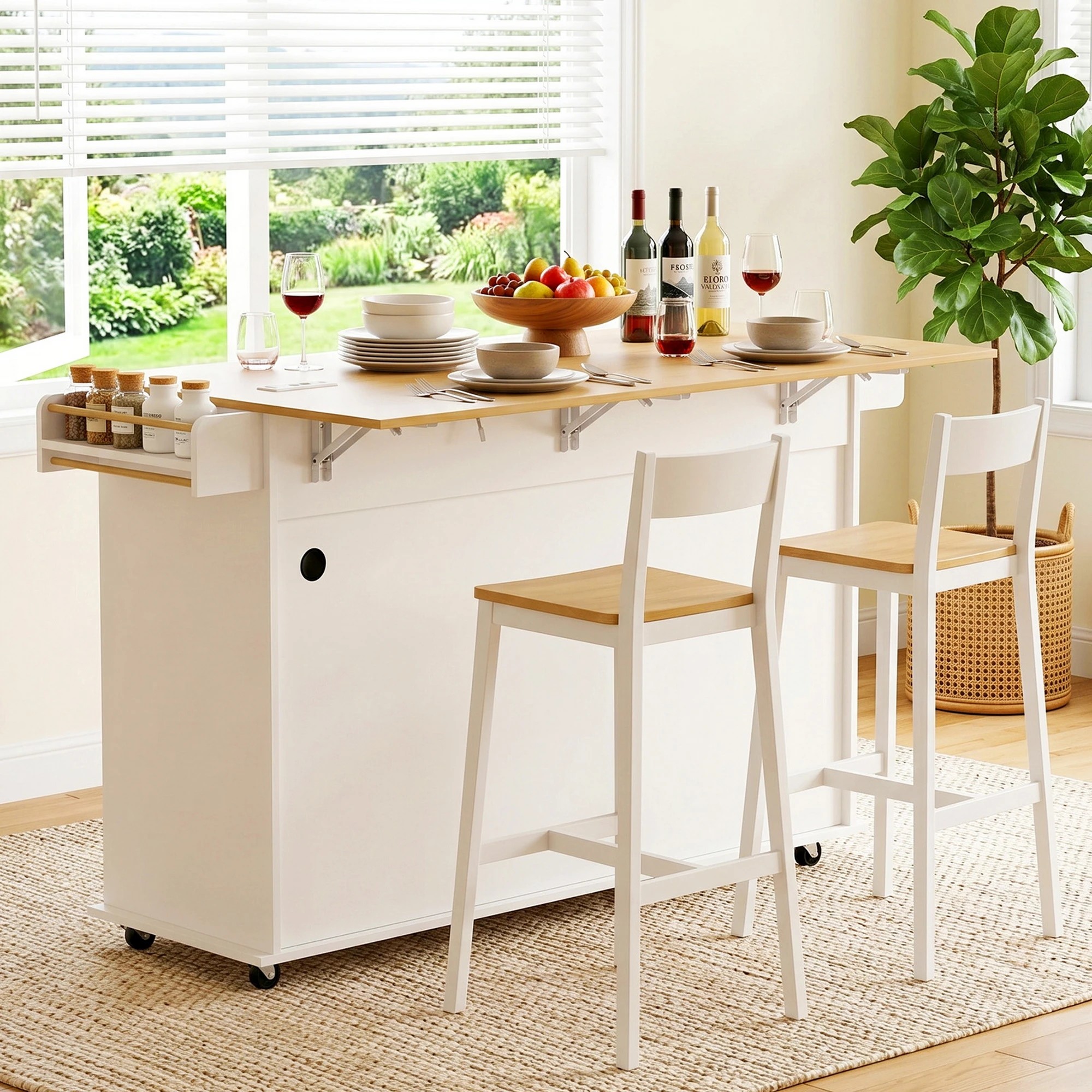 7 Artiss Kitchen Island Trolley Rolling Serving Cart Storage Drawer Cabinet 150cm - White, 7 of 9