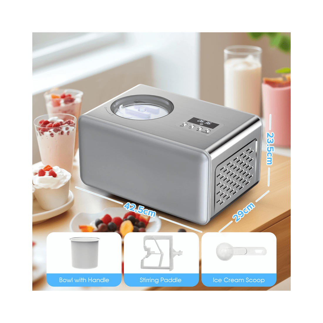 5 Advwin Ice Cream Maker With Built-in Compressor, 2l Frozen Yogurt & Gelato Machine, Sorbet Maker With Lcd Display, 5 of 8
