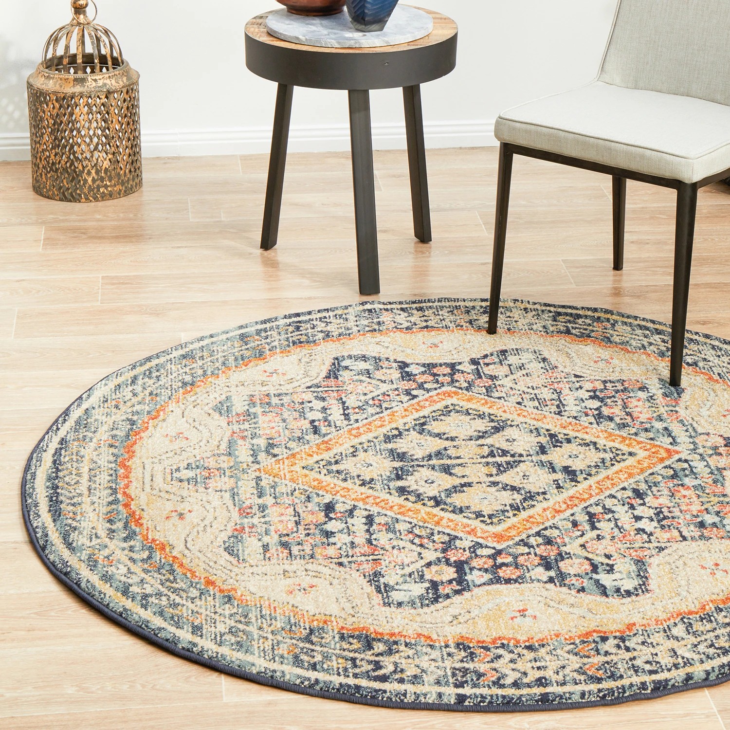 1 Common Ground Rugs Eterna 863 200x200cm - Medium Round Power Loomed Pet Friendly Rug - Blue, 1 of 9