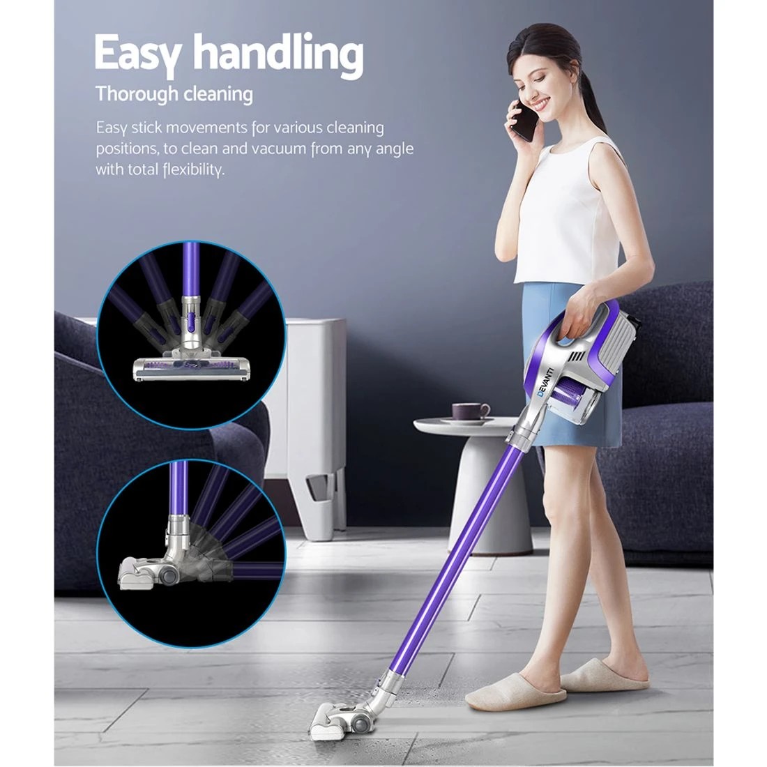 3 Devanti Stick Vacuum Cleaner Bagless Cordless 150W Purple - Purple, 3 of 9