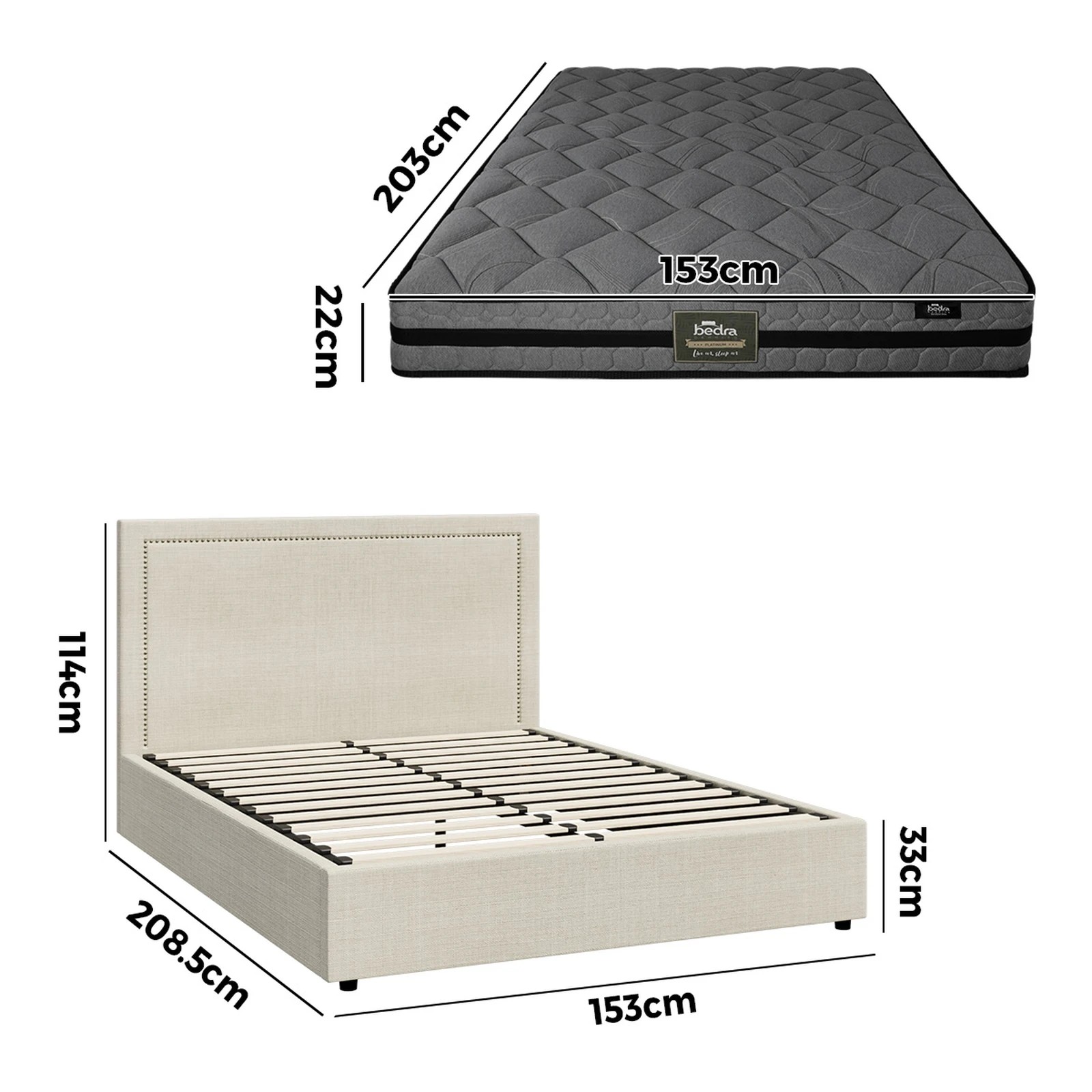 2 Oikiture Bed Frame Queen Size Gas Lift Storage Beds With Mattress Set ADI - Beige, 2 of 8