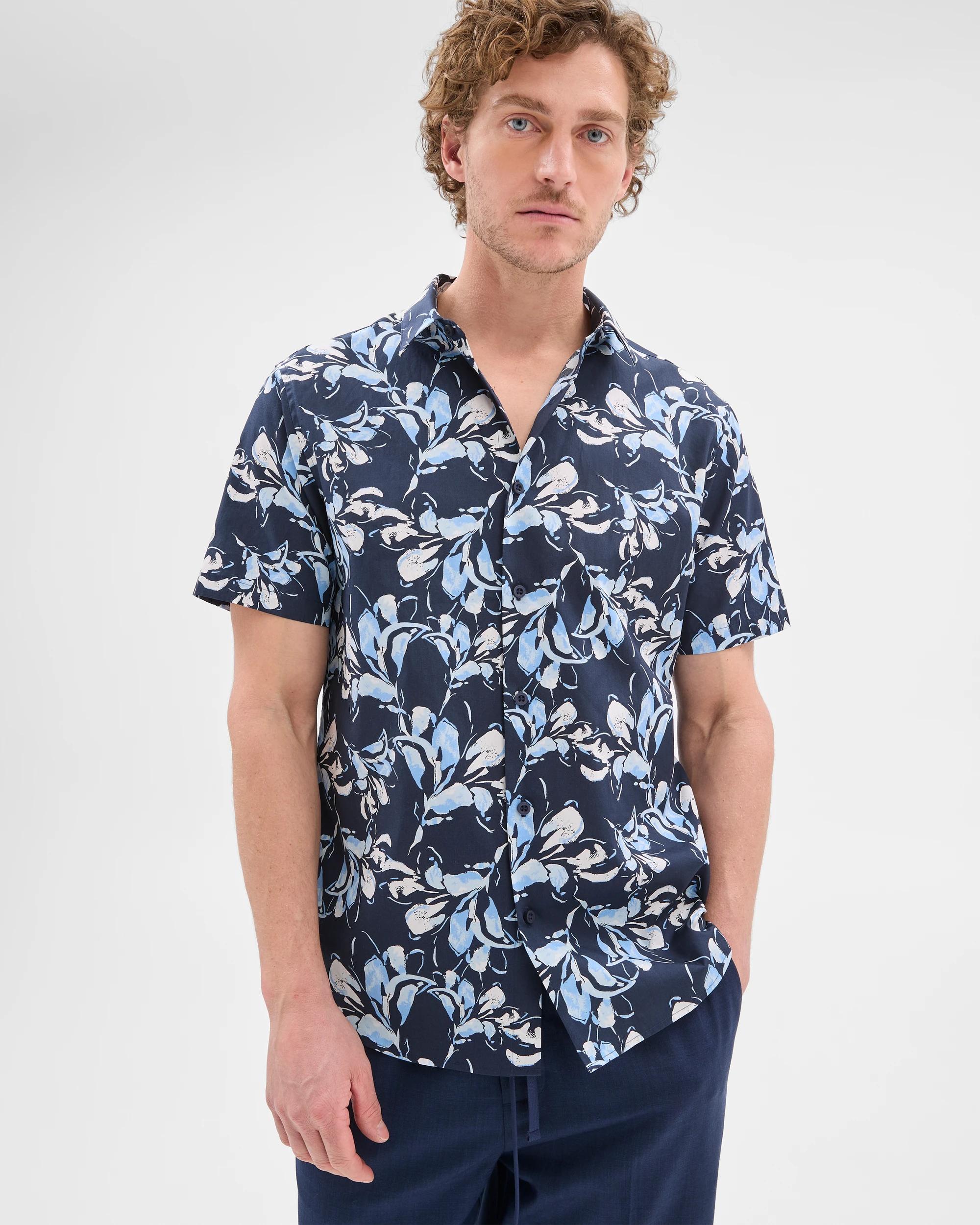 1 Australian Cotton Short Sleeve Shirt - Preview FLORAL NAVY, 1 of 5