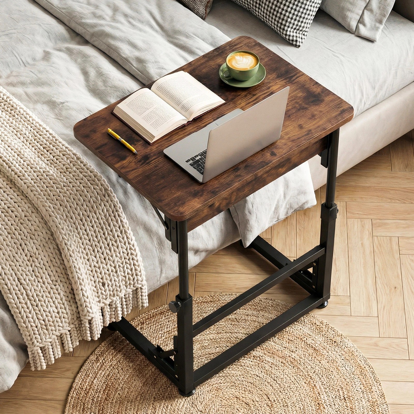 3 Costway Folding C-Shaped End Table 51-66cm Standing Desk Adjustable Sofa Side Table, 3 of 4